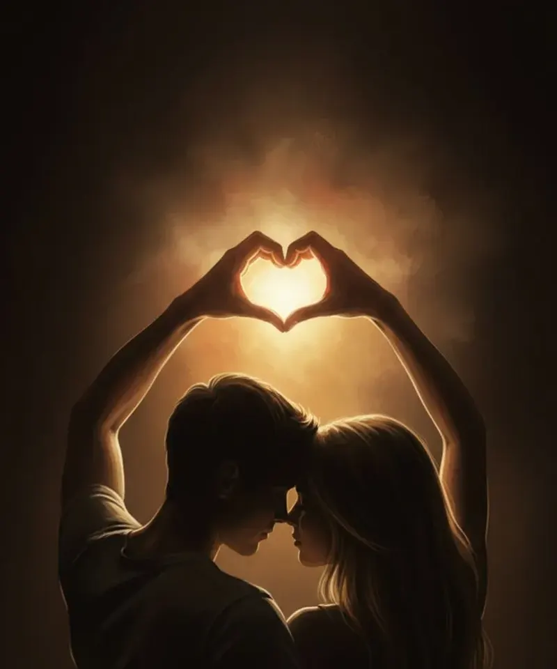 Pareja formando corazón de luz para trabajos de brujería