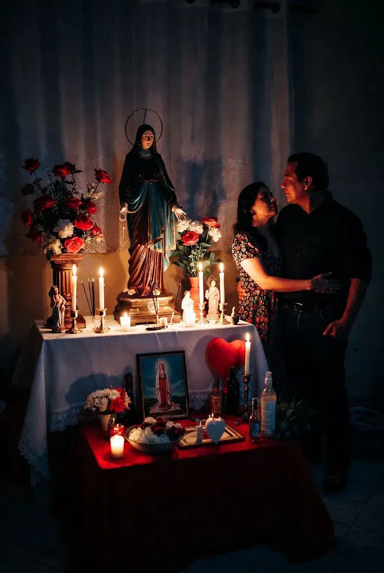 Altar ceremonial para aprender cómo hacer amarres de amor
